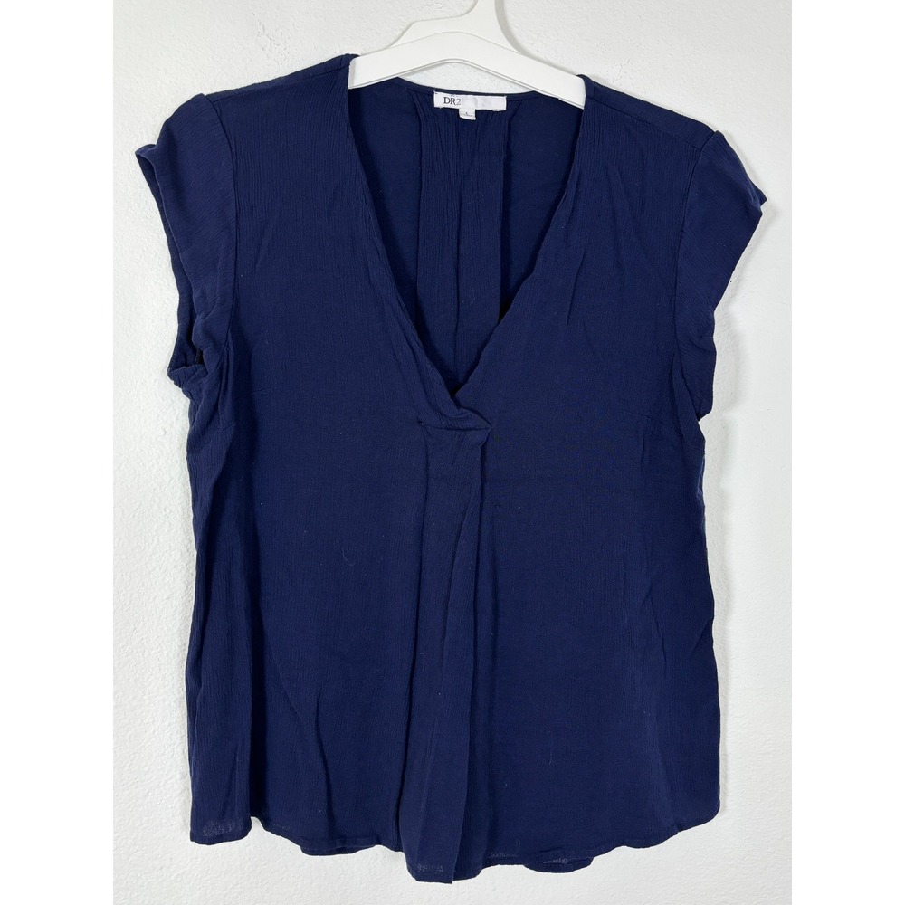 DR2 by Daniel Rainn Navy Blue V-Neck Pleated Front Sleeveless Blouse Top‎ Large